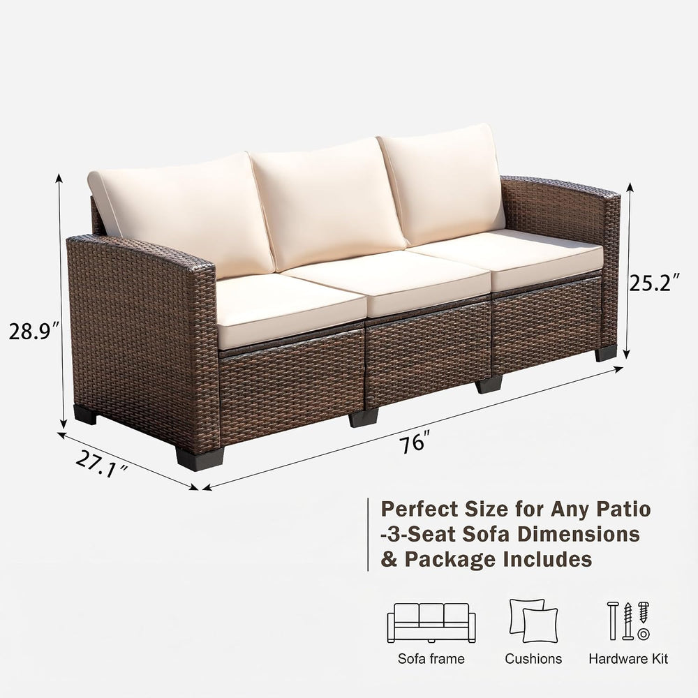 Devoko Patio Sofa,Wicker Outdoor Couch 3 Seater with Anti-Slip Cushions &...