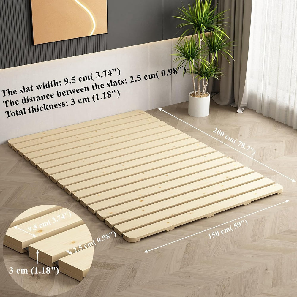 Foldable Floor Bed Frame, Breathable Wooden Roll-Up Slats Base for Japanese F...