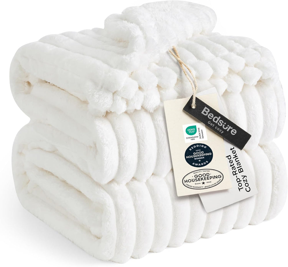 Bedsure Soft Cozy Full Size Fleece Blankets for Bed Off White 84"x90"