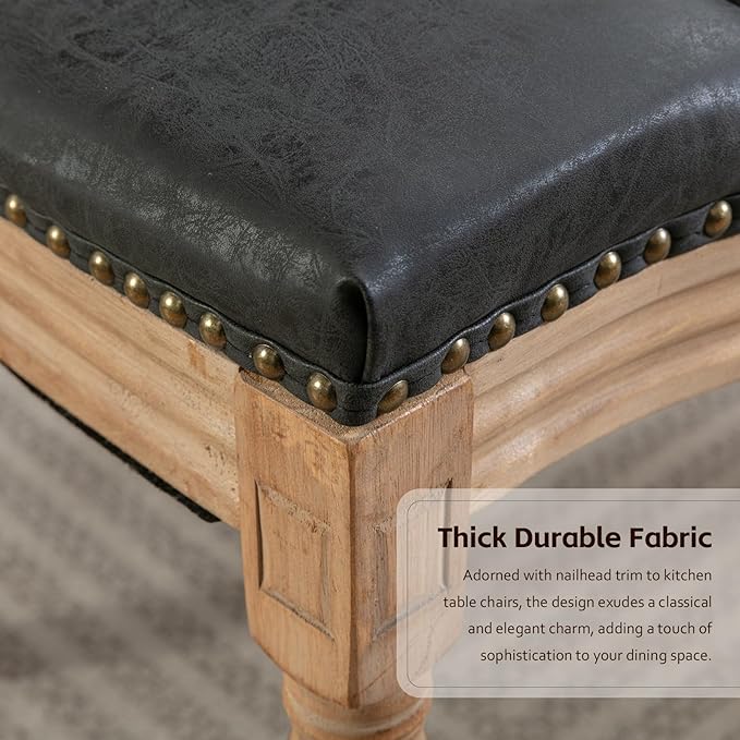 PU Leather Upholstered Dining Chairs Set of 2 French Country Round Back Kitch...
