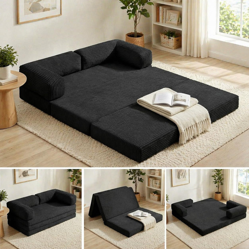 Convertible Sofa Bed Queen,5-in-1 Tri-Fold Boneless Couch with Removable Armr...