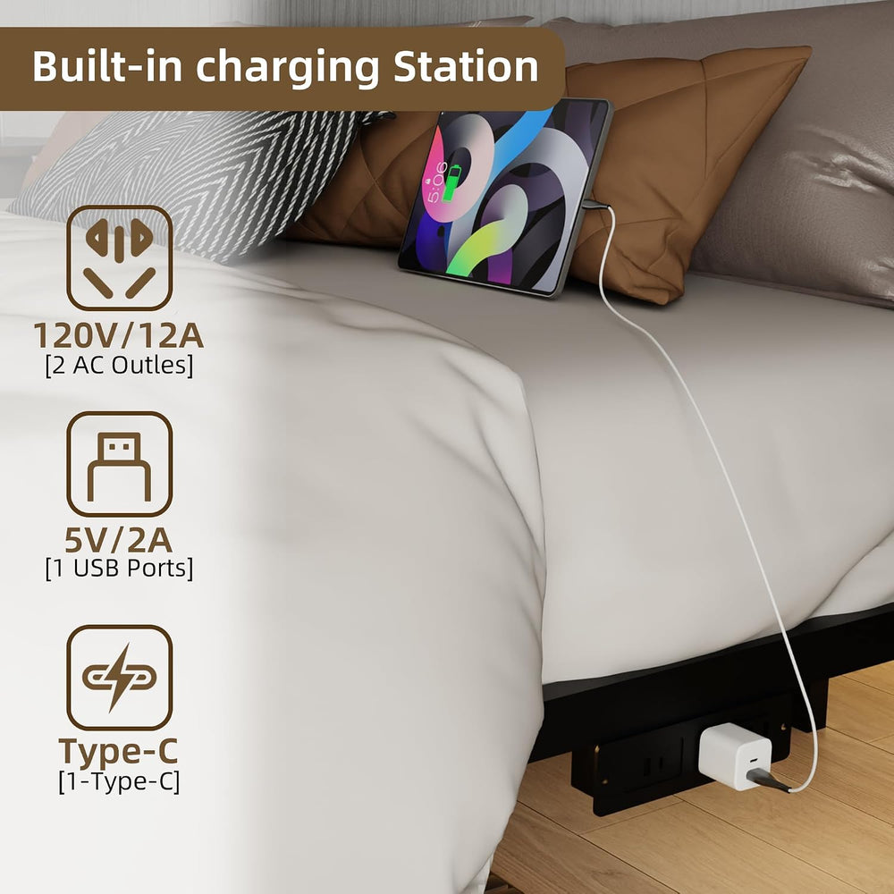 California king floating bed frame with Charging Station & Smart LED Lights