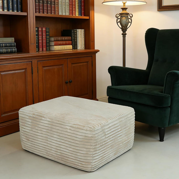 EVLIQUIL Large Ottoman Foot Rest 37" Beige, Sofa Couch Ottomon with Soft Long-Pile Fabric, High Resilience Foam & Spring Support, Ottoman for Living Room Extra Seating