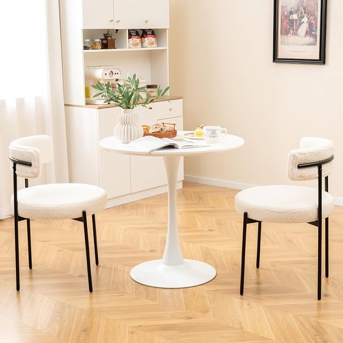 Giantex Sherpa Dining Chairs Set of 4, Upholstered Round Kitchen Chairs with ...