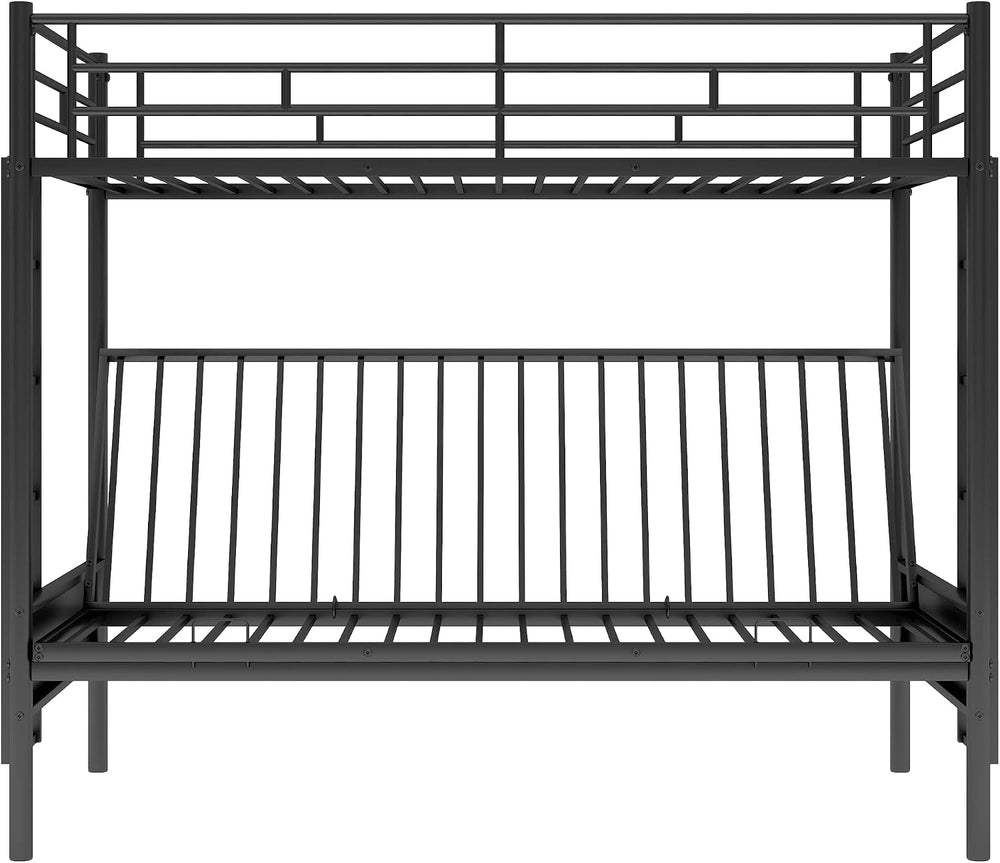 Polibi Twin Over Full Metal Bunk Bed with Two Side Ladders and Guardrail, Bot...