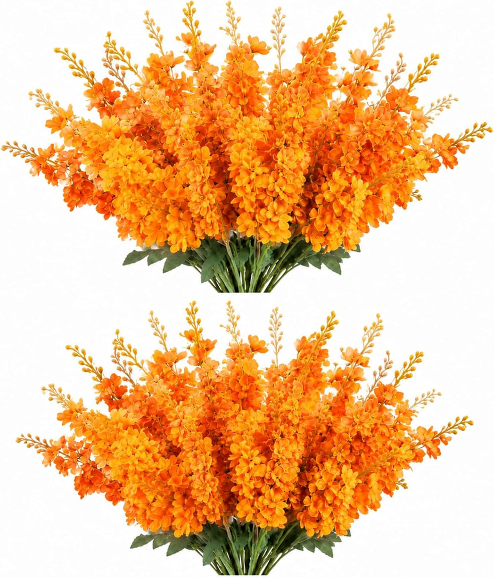 Thiccywoov 24 Pcs Orange Delphinium Artificial Flower Bulk Fall Flowers