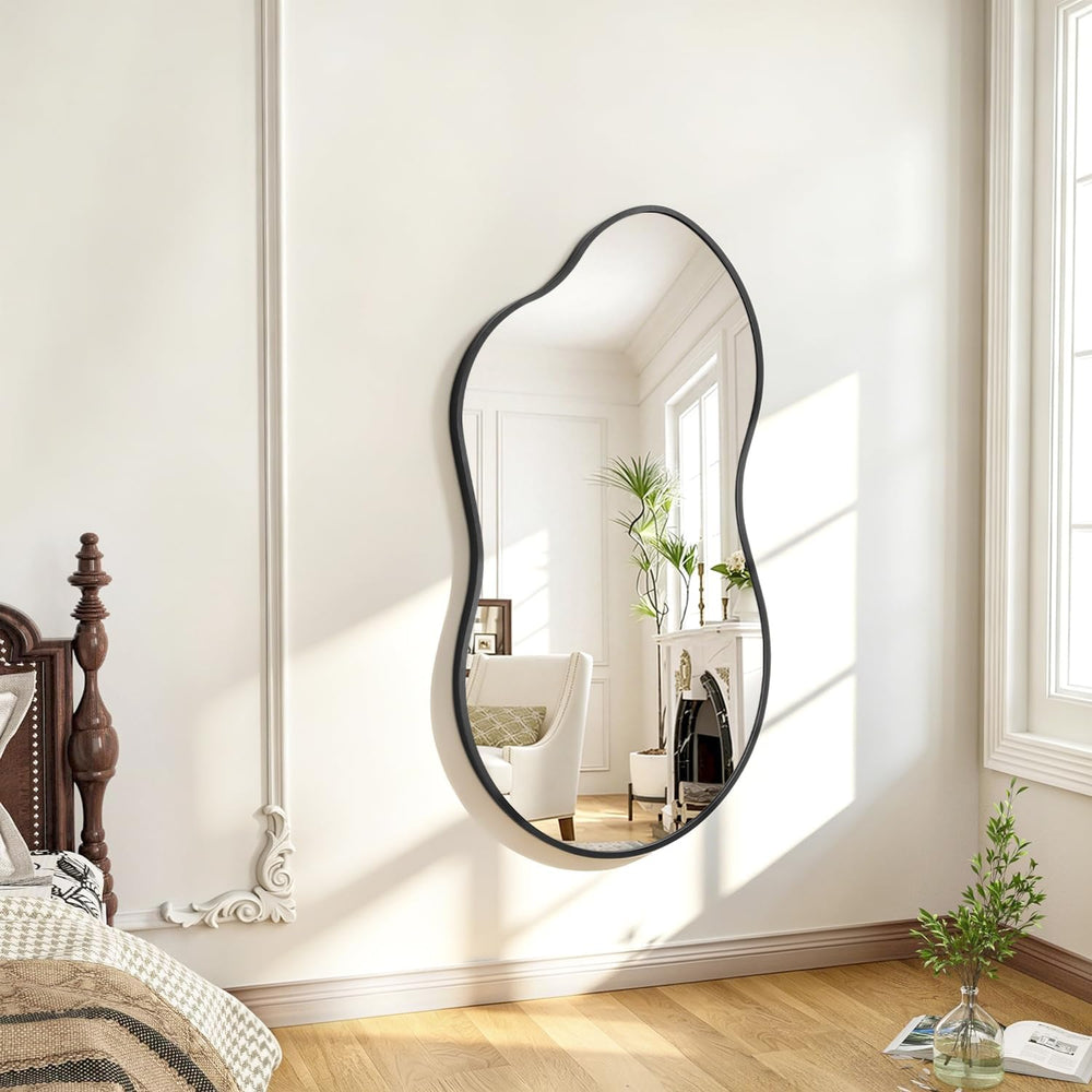 JJUUYOU Irregular Wall Mirror Black Metal Framed Decorative Asymmetrical Bath...