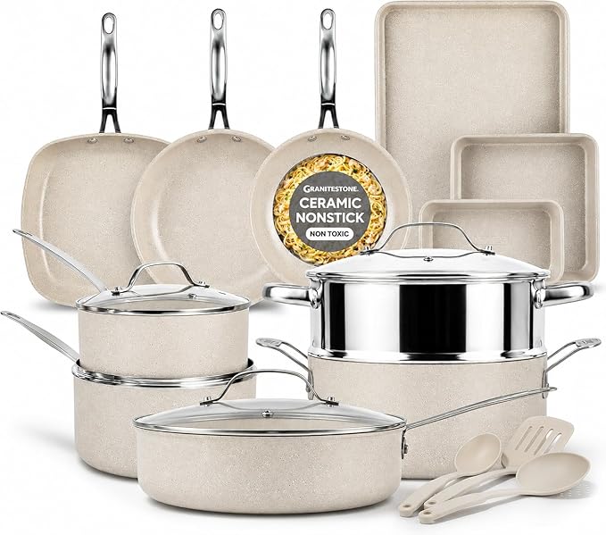 Granitestone Ceraluxe 20 Pc Ceramic Cookware Set Nonstick, Complete Pots and