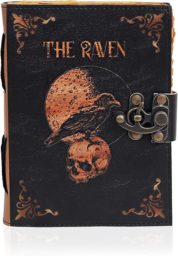 Leather Gothic Journal Magical Raven Skull Spiral Notebook Mystery Crow Journ...