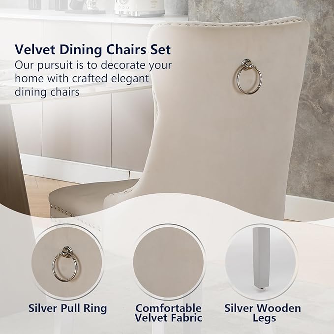 Velvet Dining Chairs Set of 2, Kitchen & Dining Room Chairs, Upholstered ...