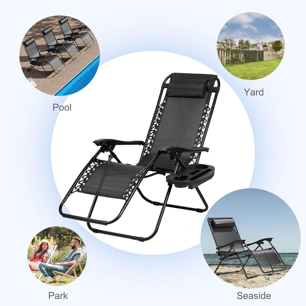 Nazhura Set of 2 Relaxing Recliners Patio Chairs Adjustable Steel Mesh Zero G...