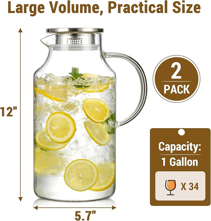2 Pack 1 Gallon thickened Glass Pitcher
