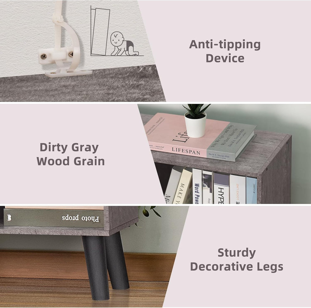 LEYAOYAO 8 Cube Bookshelf,Farmhouse Bookcase with Legs,Modern Dirty Grey Mid-...