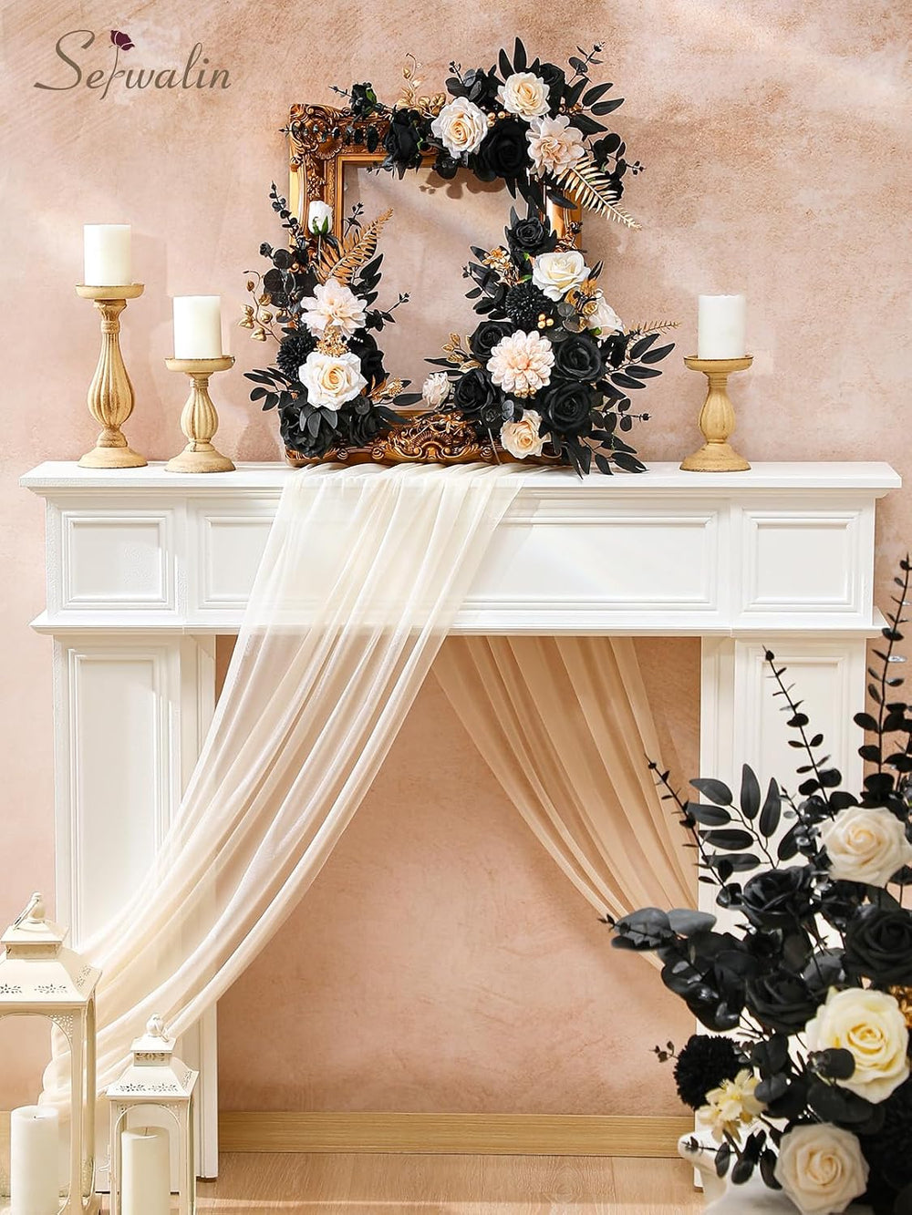 Serwalin Artificial Flowers Black Gold Champagne Silk Flowers for Wedding