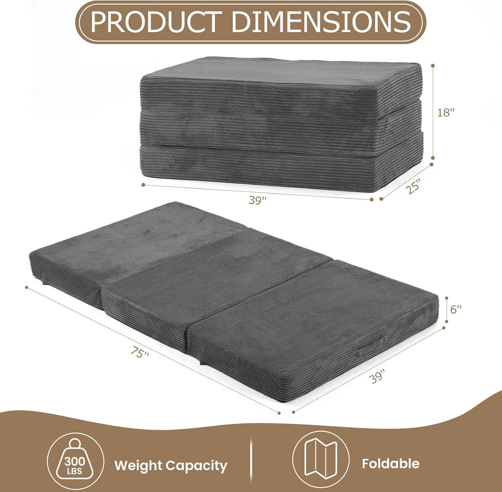 6-Inch Tri-Fold Mattress Twin Size - Foldable Futon Sofa Bed with Removable W...