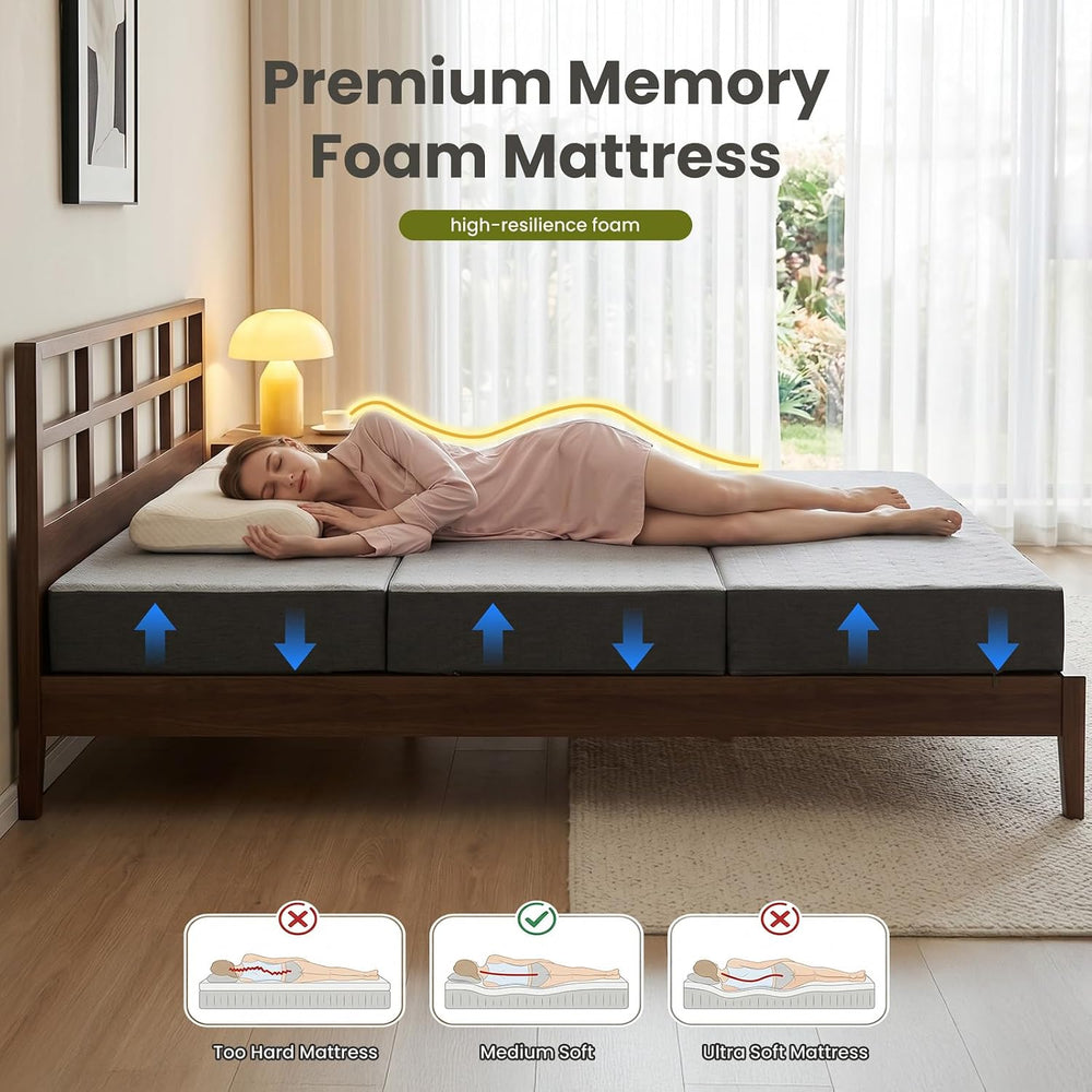 6" Trifold Mattress Twin Size, Thick Memory Foam Futon Topper with Porta...