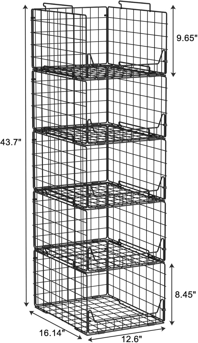 Jakyitvi 5-Tier Stackable Closet Organizer Shelf – Foldable Metal Storage Bins