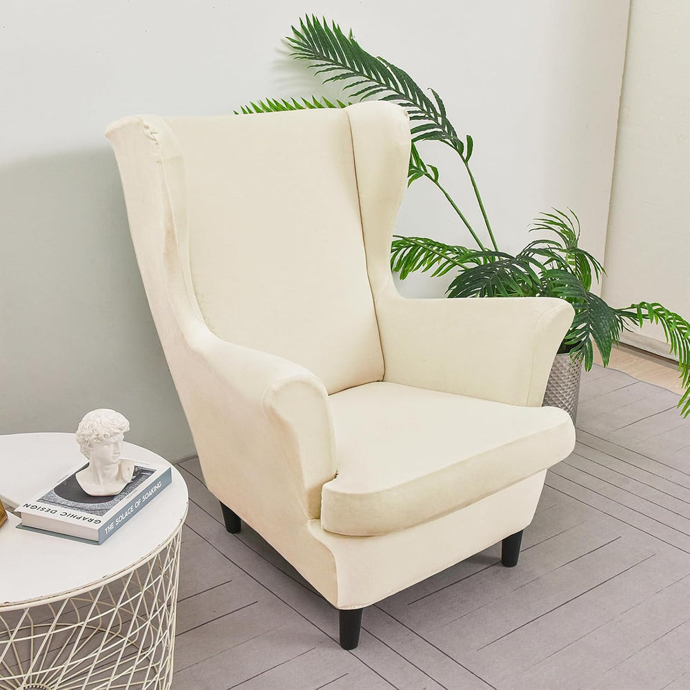 Wing Chair Slipcovers, 2 Piece Stretch Wingback Chair Cover Soft Velvet Armch...