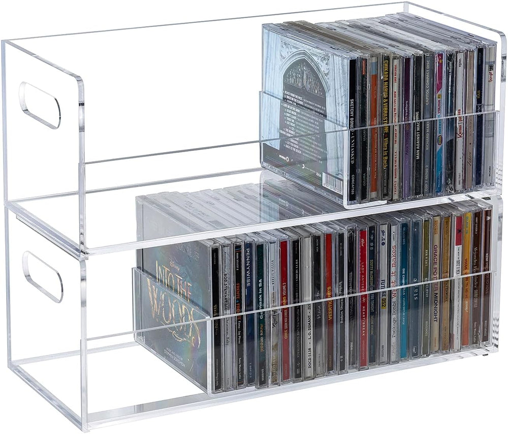 MyGift 2 Pcs Clear Acrylic CD Holder Racks, Stackable CD Storage Box, Music D...
