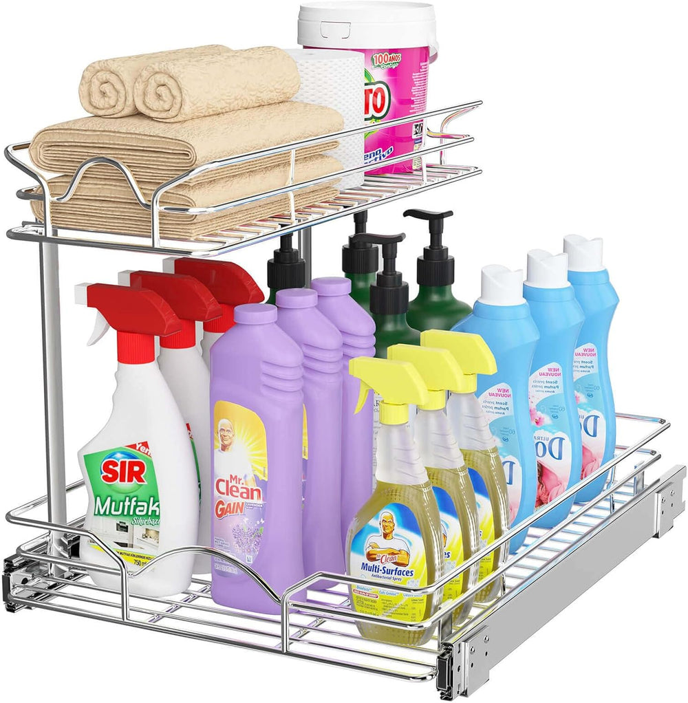 OCG Under Sink Cabinet Organizer Two Tier Pull Out Shelf, Under Sink Sliding