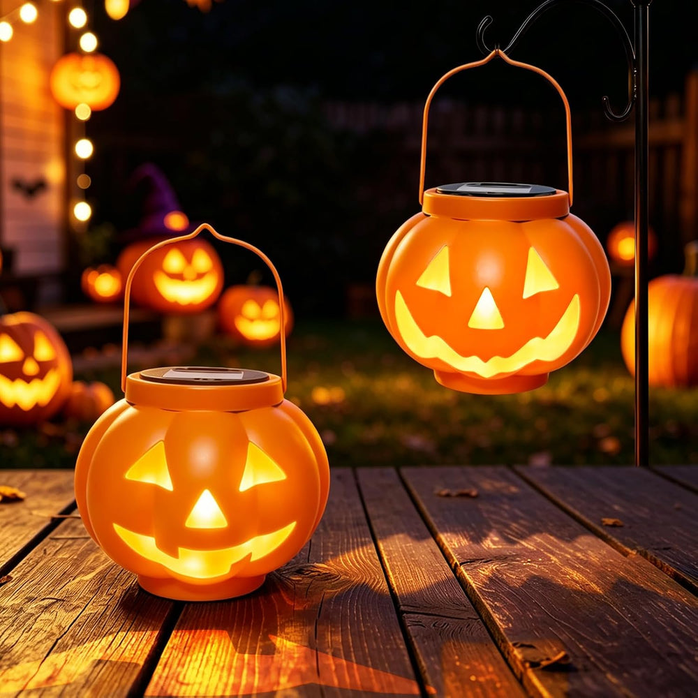 BRIGHTDECK Halloween Pumpkin Solar Lanterns 2 Pack, Jack O Lantern Pumpkin Li...