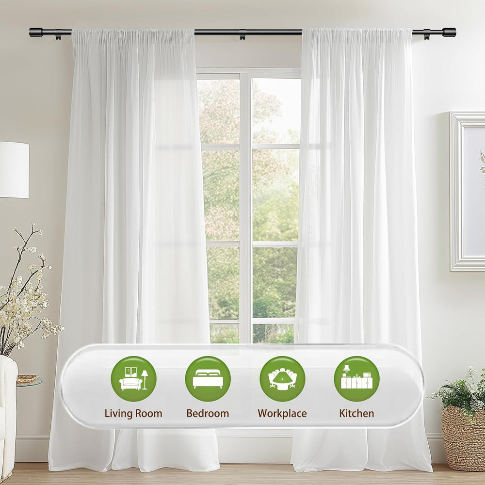 Curtain Rods 30-90 Inch, Adjustable Black Curtain Rods for Windows 4 Pack
