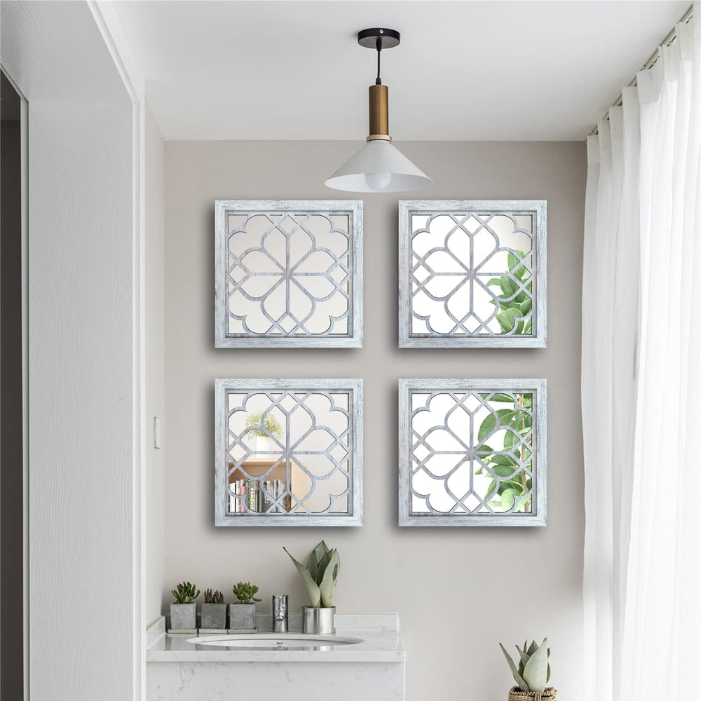 Wocred Set of 4 Mirrors Square Wall Mirror,Gorgeous Rustic Farmhouse Accent M...