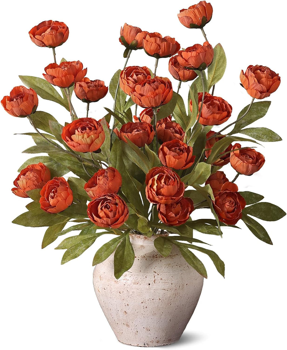 6 Pcs 27" Faux Silk Peony Artificial Fall Flowers Stems for Vase (Orange)