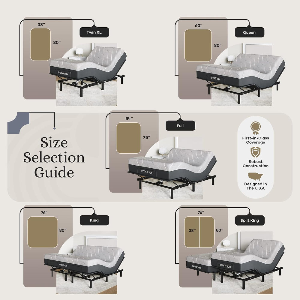 Sven & Son Essential Adjustable Bed Base (Frame) + 14 inch Hybrid Spring ...