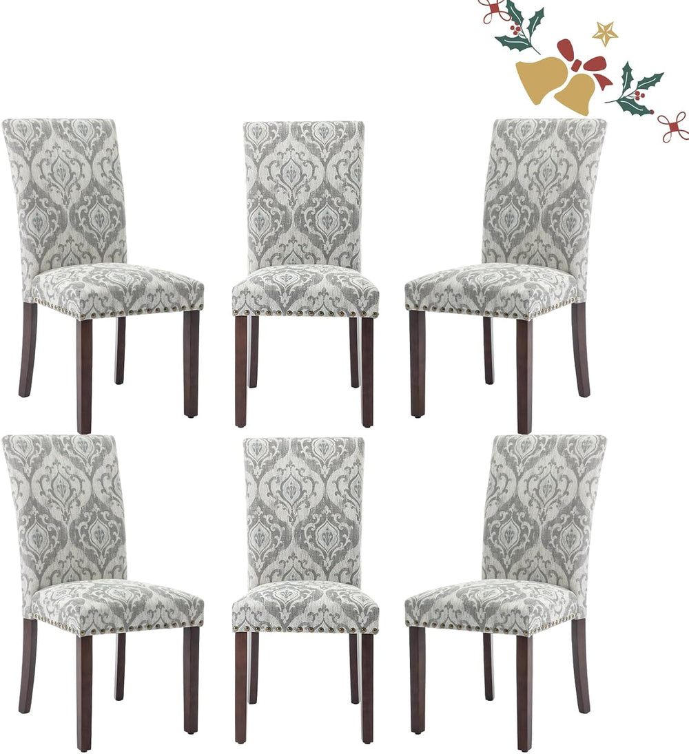 Parsons Dining Chairs Set of 6, Upholstered Nailhead Dining Room Kitchen Side...
