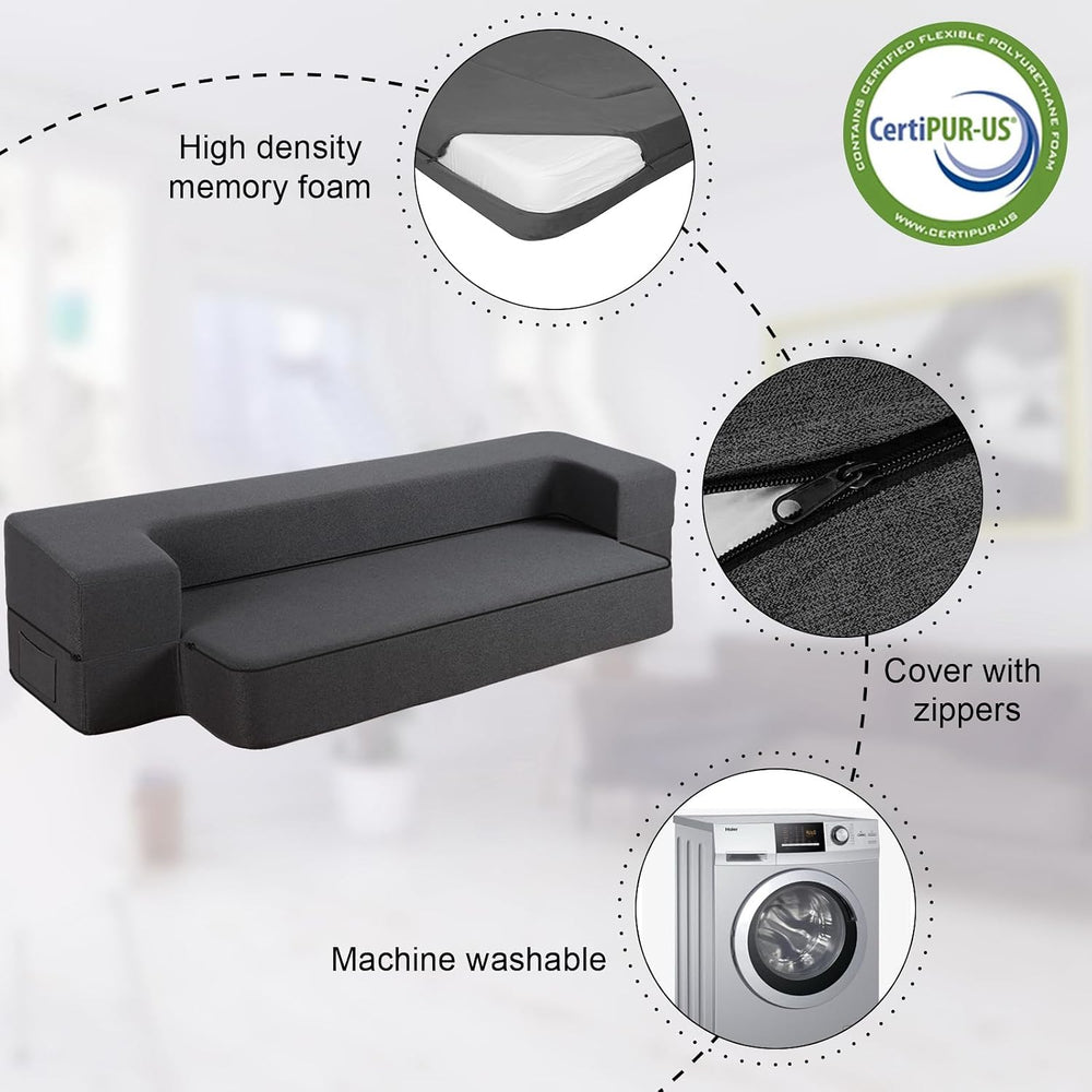 10 Inch Folding Sofa Bed Memory Foam Futon Chair Bed, Modern Fold Out Couch