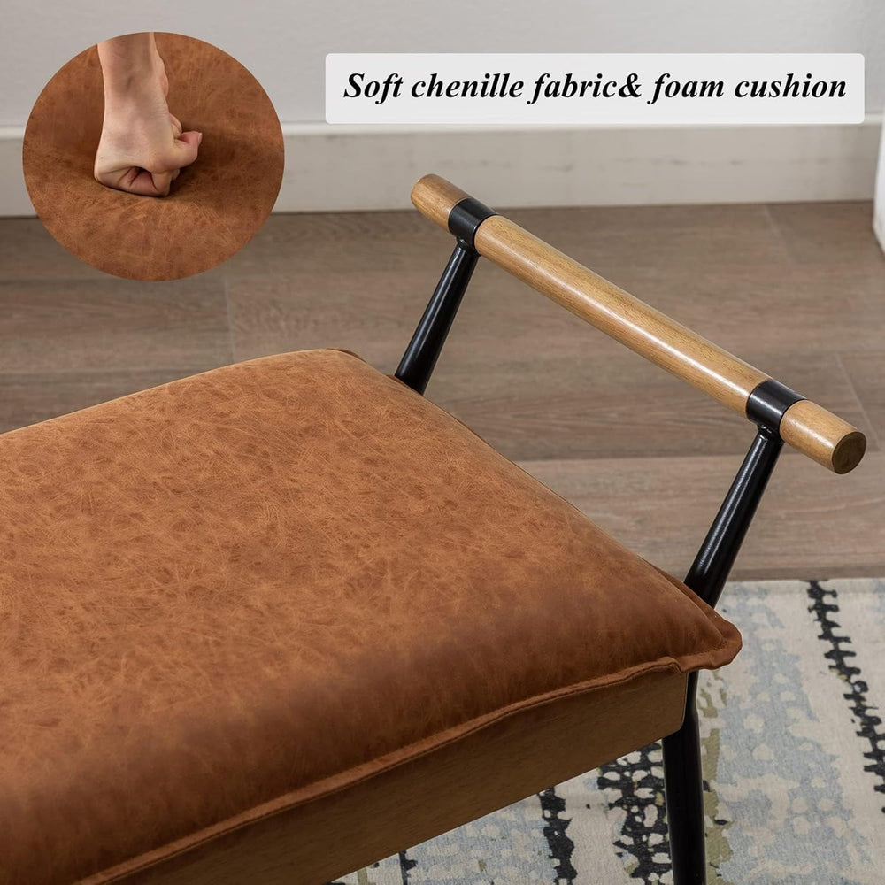 DUOMAY Modern Rectangle Ottoman Bench with Arms and Metal Legs, Mid Century P...