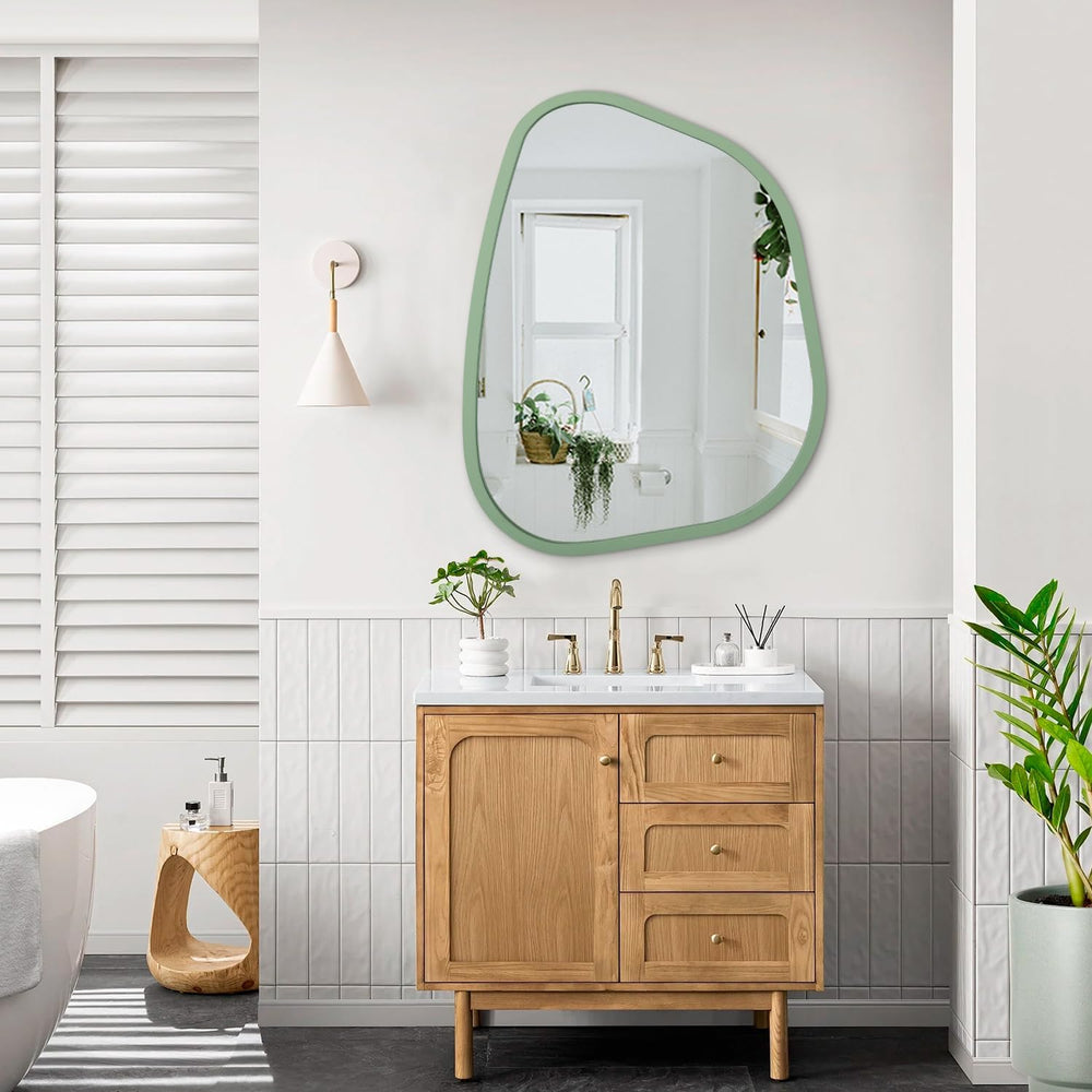 Asymmetrical Mirror for Wall Irregular Accent Wood Frame Modern Unique Wall M...