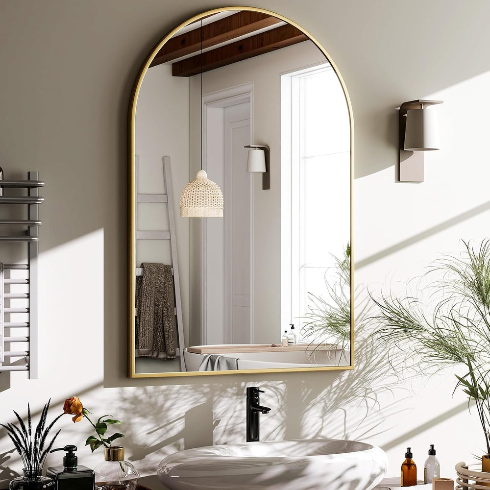 HARRITPURE 20"x30" Arched Bathroom Mirror Wall Mounted Gold Arch Mi...