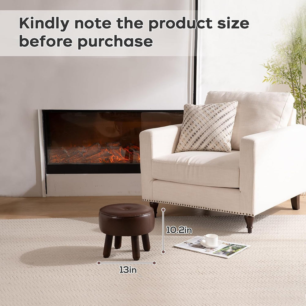 Small 13" Foot Stool Ottoman, Round Pouf Foot Rest, Faux Leather Footsto...
