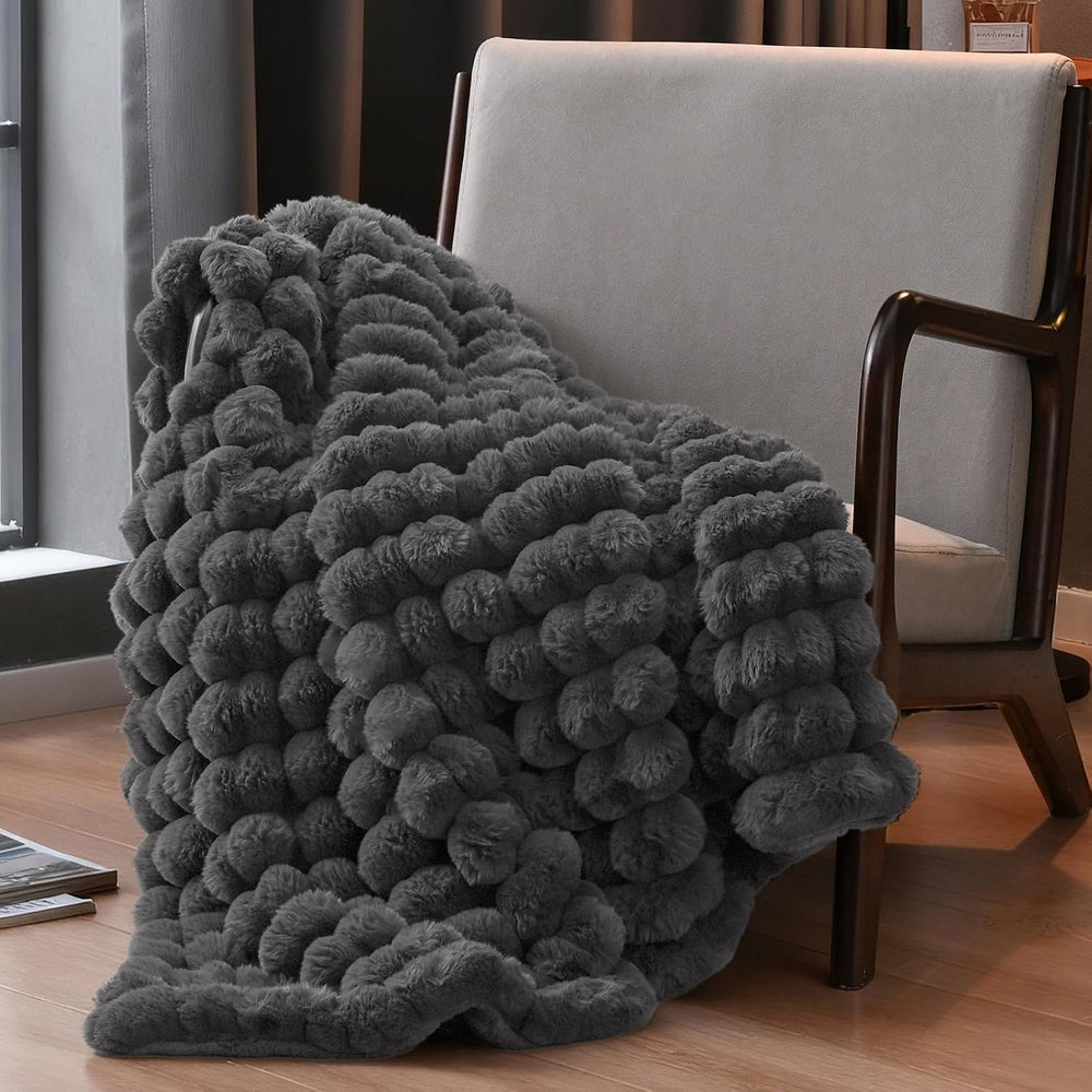 David's Home Double-Sided Soft Faux Rabbit Fur Throw Blanket, Gull Gray