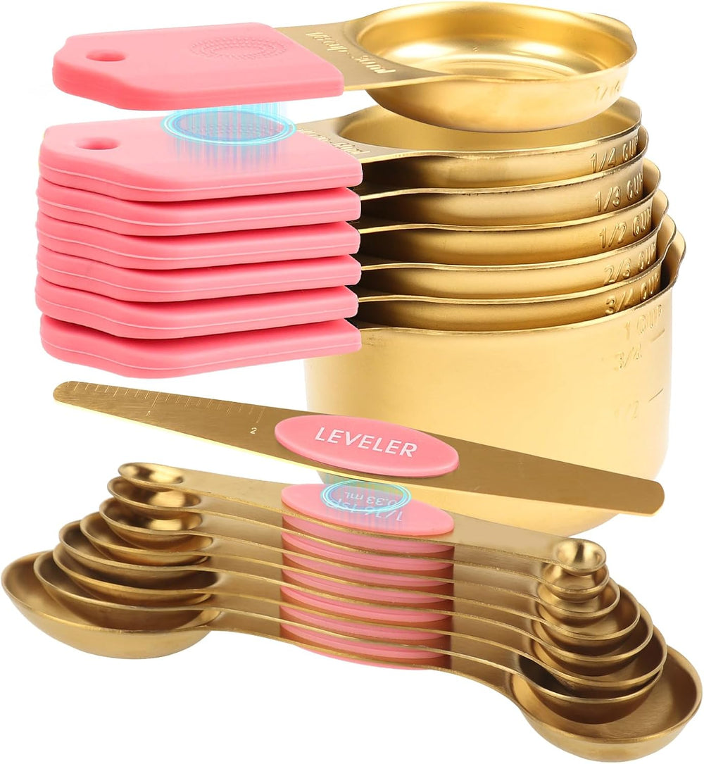 16-Piece Stainless Steel Measuring Cups and Spoons Set, Strong Magnetic Nesting