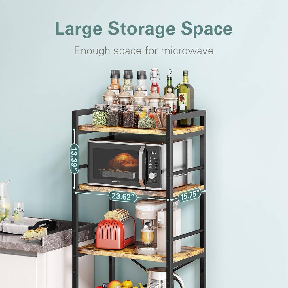 Denkee 5-Tier Bakers Rack for Kitchen with Storage, Industrial Microwave Stan...