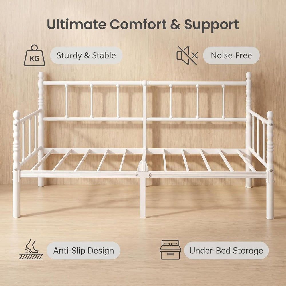 14 Inch Twin Metal Daybed Frame with Classic Headboard
