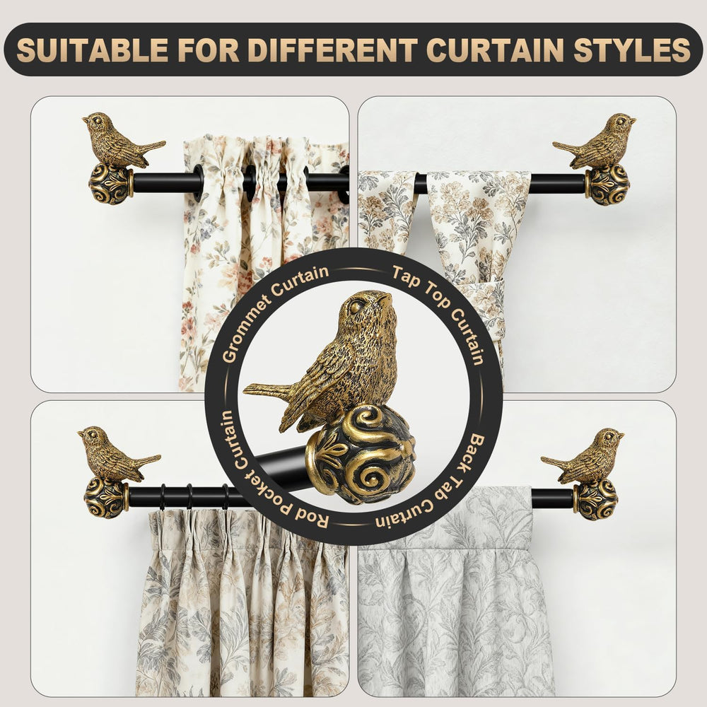 Black Bird Curtain Rods for Windows 48-84 Inch Adjustable Decorative