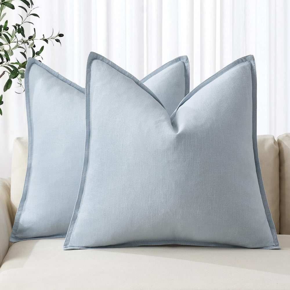 MIULEE Decorative Linen Euro Sham Pillow Covers 26x26 Light Blue Boho