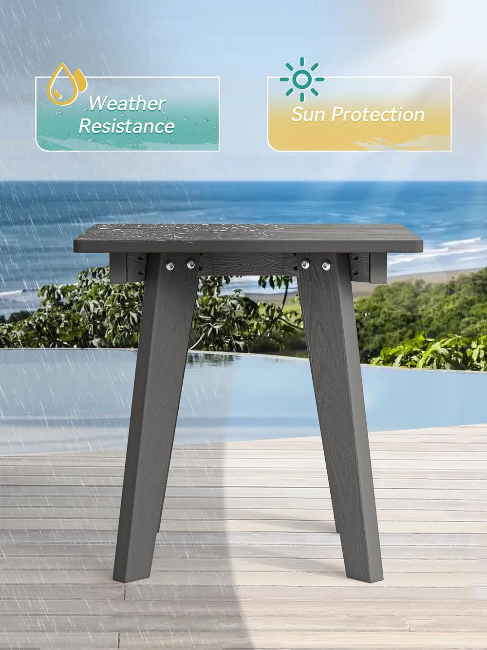 Homejoy HDPE Outdoor Side Table,Small Outdoor Table for Patio, Dark Gray
