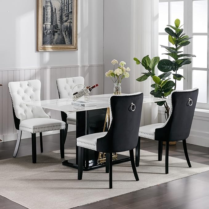 Modern Dining Chairs Set of 2, Tufted Upholstered Dining Chair with Solid Woo...