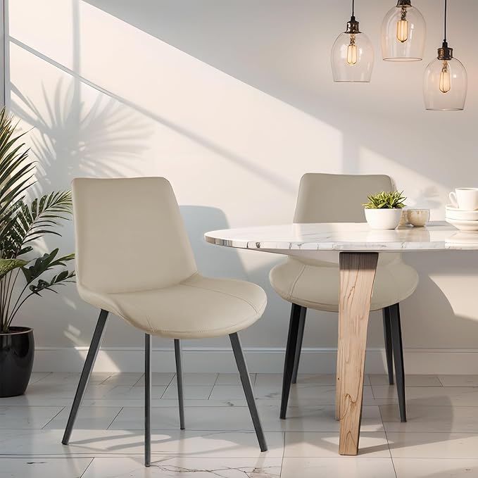 Dining Chairs, Modern PU Leather Dining Room Chair with Sturdy Metal Legs, Up...