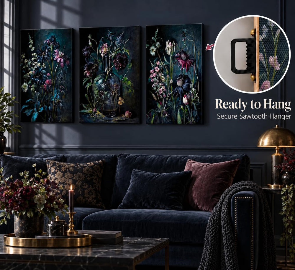 hijyord 3 Pcs Dark Academia Floral Canvas Wall Art 16x24in