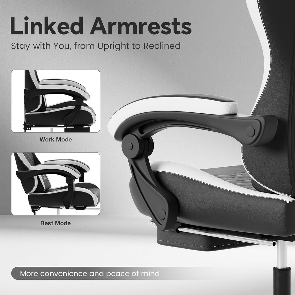 Gaming Chair, Computer Office Chair with Footrest, Adjustable Height & Ba...