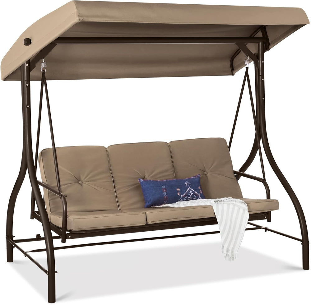 Best Choice Products 3-Seat Outdoor Large Converting Canopy Swing Glider, Pat...