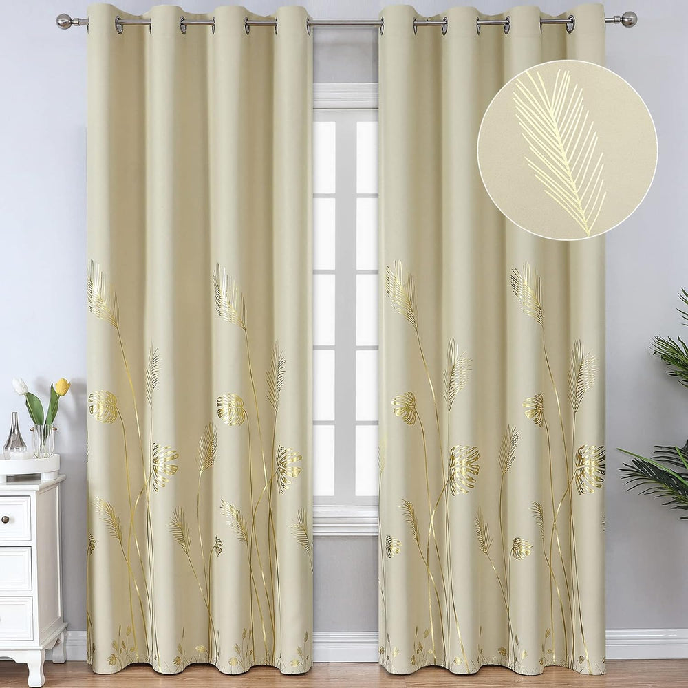Beige Blackout Patterned Curtains for Living Room 52Wx84L