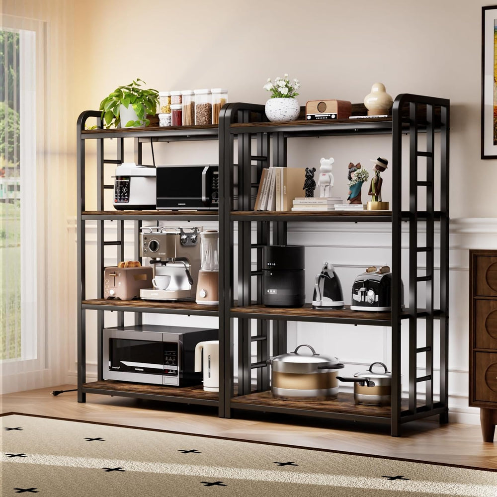4 Tier Bakers Rack for Kitchens, Adjustable Microwave Stand with Storage, Met...