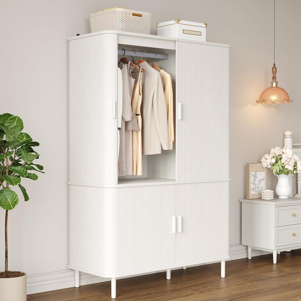 Armoire Wardrobe Closet with Sliding Doors, 71" Bedroom Armoires, White